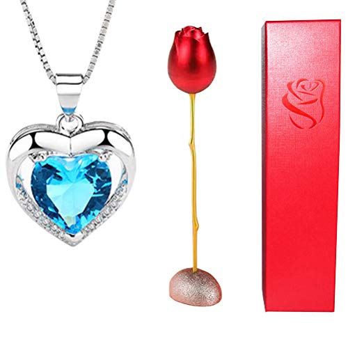 QCSTORE Caja de Joyería de Flor Rosa en Forma de Corazón Colgante de Cristal Collar Caja de Almacenamiento de Joyas
