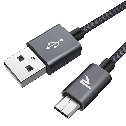 RAMPOW Cable Micro USB 2M, Cable USB Micro USB 2.4A Carga Rápida QC 3.0 Compatible con Android, Samsung Galaxy, Xiaomi, Kindle, Sony, Nexus, Motorola y más - Gris Espacial