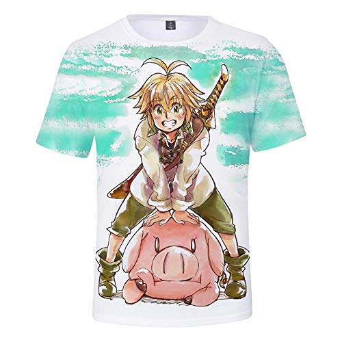 Rbop Unisex Camiseta para Hombre 3D Patrón Imprimir Manga Corta Camisetas Casual Gráficos Tees Nanatsu No Taizai L