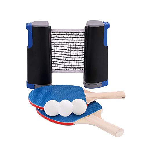 Red De Tenis De Mesa Portátil,Conjunto de Tenis de Mesa, Juego de Ping Pong con 2 Raquetas + 3 Bolas Pelotas Tenis de Mesa + 1 Red Retráctil + 1 Bolsa Conjunto de Pingpong Set Portátil