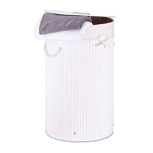 Relaxdays Cesto Ropa Sucia con Tapa, Bambú, Blanco, 41 cm Relaxdays Cesto Ropa Sucia con Tapa, Bambú, Blanco, 41 cm