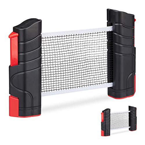 Relaxdays Pack de 2 Redes Ping Pong Extensibles para Mesas con Tablero de hasta 5 cm, Negro y Rojo, hasta 176 cm