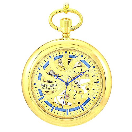 Reloj de bolsillo mecánico de oro de lujo + cadena y caja de regalo , 2