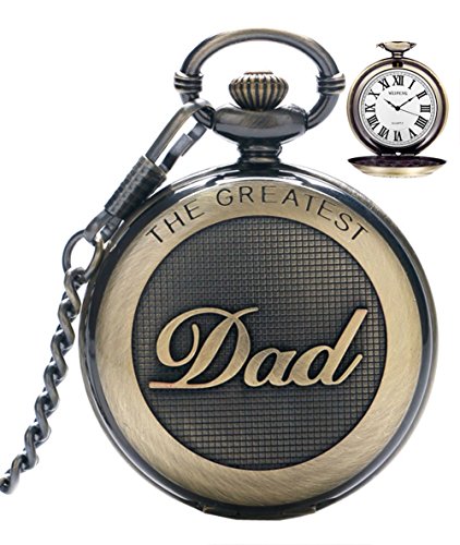 Reloj de bolsillo para hombre cuarzo con cadena para hombres colgante de reloj de bolsillo con números romanos para el día más grande/abuelo - Retro regalos para el día del padre de cumpleaños