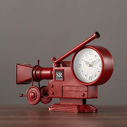Reloj de la cámara Crafts Retro Nostálgico Decoración de Escritorio Principal de la Sala de Estar gabinete del Vino Personalidad Decoración Negro Rojo (Color : Red)