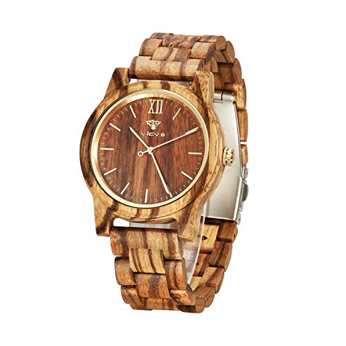Relojes de Madera para Hombre y Mujer, Nogal Natural/Madera de Cebra VICVS Cronógrafo de Cuarzo japonés, Correa Ajustable, Deportes Militares y Ocio (Zebra) Relojes de Madera para Hombre y Mujer, Nogal Natural/Madera de Cebra VICVS Cronógrafo de Cuarzo japonés, Correa Ajustable, Deportes Militares y Ocio (Zebra)