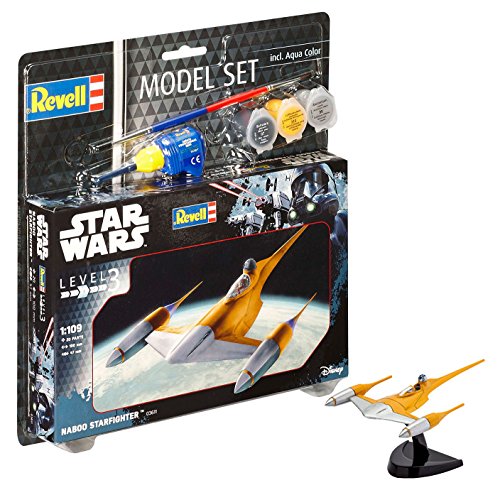 Revell R2D2 Star Wars Set Naboo Starfighter, en Kit Modelo con Base Accesorios, fácil Pegar y para pintarlas, Escala 1:109 (63611), 10,0 cm de Largo