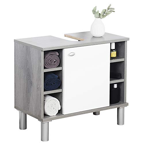 RICOO WM100-EH-W Mueble baño bajo Lavabo 60x54x32cm Armario Auxiliar Estantería Debajo lavamanos Toallero Almacenaje Madera Blanca y Roble Gris RICOO WM100-EH-W Mueble baño bajo Lavabo 60x54x32cm Armario Auxiliar Estantería Debajo lavamanos Toallero Almacenaje Madera Blanca y Roble Gris