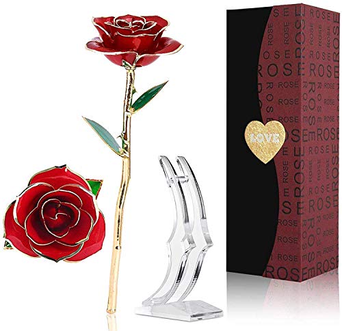 Rosa de Oro 24K,Rosa Eterna Flores Chapadas en Oro con Base Soporte Transparente y Caja de Regalo para el Día de San Valentín,el Día de Madre, Mujer,Novia, Esposa,Aniversario,Cumpleaños Regalo Rosa de Oro 24K,Rosa Eterna Flores Chapadas en Oro con Base Soporte Transparente y Caja de Regalo para el Día de San Valentín,el Día de Madre, Mujer,Novia, Esposa,Aniversario,Cumpleaños Regalo