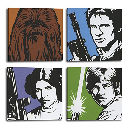 RuidoRosa Juego de 4 Cuadros Star Wars Chewbacca, Han Solo, Luke y Leia (40x40)