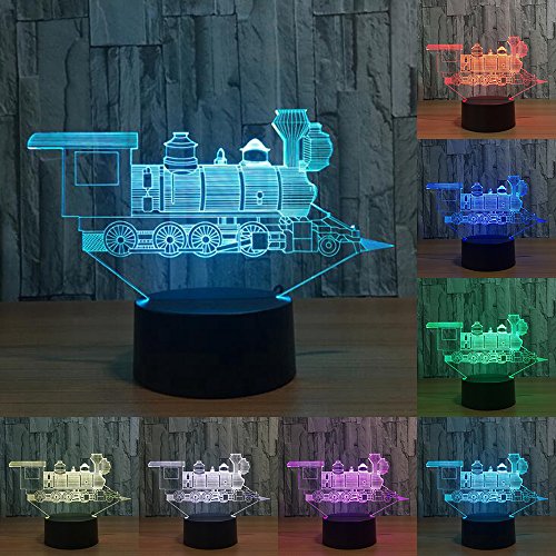 RUMOCOVO® Locomotora Antigua Tren 3D Ilusión Visual Lámpara LED Luz De Noche 7 Colores Táctil Decoración Lámpara Regalo Hogar Iluminación