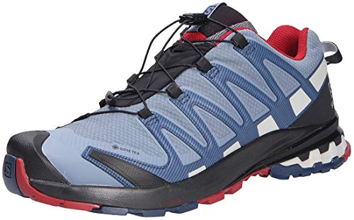 Salomon XA Pro 3D V8 GTX, Zapatillas De Trail Running Y Sanderismo Impermeables Versión Màs Ligera Hombre, Color: Azul (Flint Stone/Sargasso Sea/Red Dahlia), 40 EU