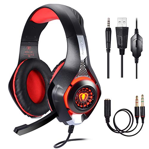 Samoleus Cascos Gaming PS4 PC Xbox One, Gaming Auriculares con Microfono, , Cascos Gamer, Headset Cascos Jack 3.5mm, Luz LED con Switch, Laptop, Playstation 4