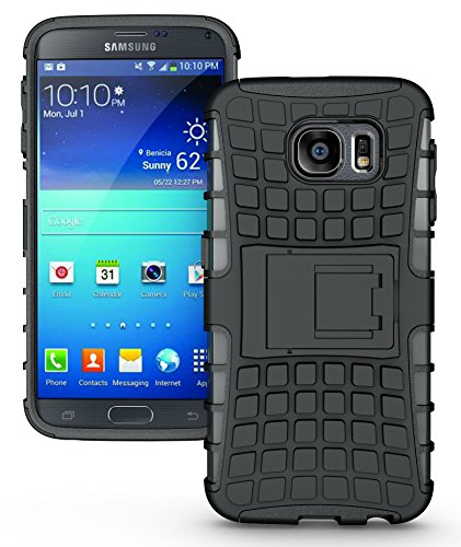 Samsung Galaxy S6 Funda, JKase Diablo Serie Tough Resistente Dual Protección de la Capa Funda Carcasas con Pata de Cabra para Samsung Galaxy S6 - Empaquetado al por Menor (Negro)