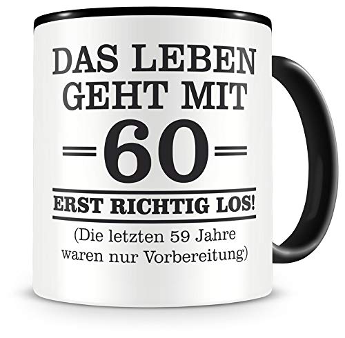 Samunshi® Taza con texto en alemán graciosos regalos para 60 cumpleaños hombre mujer abuelo idea de regalo para 60 cumpleaños (60 años 300 ml negro/negro)