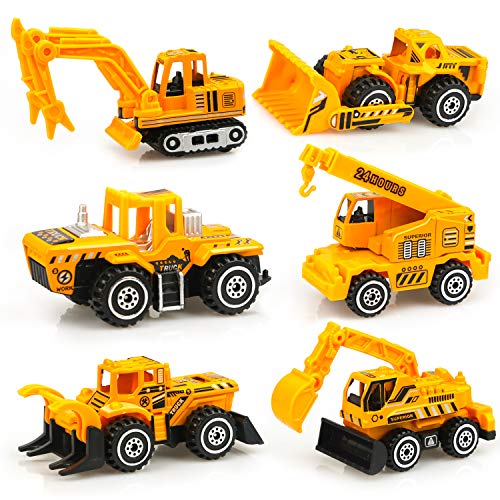 Sanlebi Mini Coches de Juguetes 6 Pcs Tractores Excavadora Camion Juguete Metalicos Modelos Regalo para Niño 3 Años