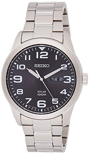 Seiko SNE471P1 - Reloj analógico de energía solar para hombre, con correa en acero inoxidable