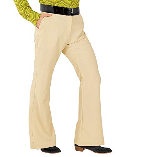 shoperama Pantalones para hombre estilo retro años 70 con y sin patrón, disfraz de héroe setenta, talla: S/M, color: beige