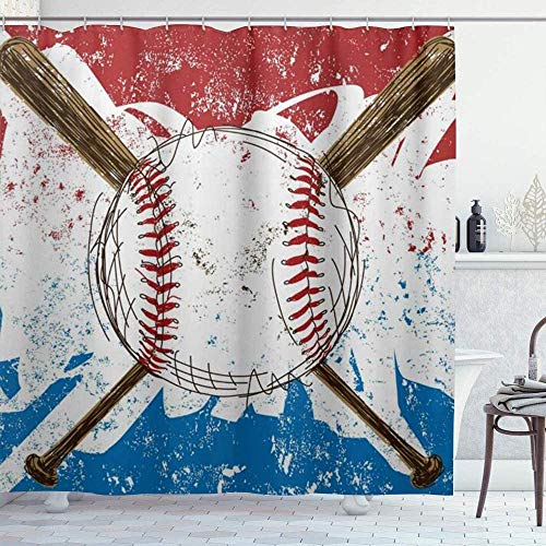 Shower Curtain-Flag MLB Baseball Ball Globe Sports Red White,Waterproof Shower Curtains Bathroom Decor 72x72