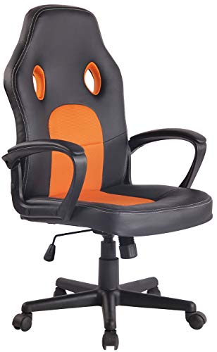 Silla De Oficina Racing Elbing En Cuero PU I Silla De Ordenador Giratoria & Regulable En Altura I Silla Gamer Deportiva con Ruedas I Color:, Color:Negro/Naranja