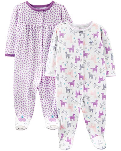 Simple Joys by Carter's 2-Pack Cotton Snap Footed Sleep and Play Infant Toddler-Bodysuit-Footies, Púrpura (Purple Unicorn), 3-6 Meses, Pack de 2