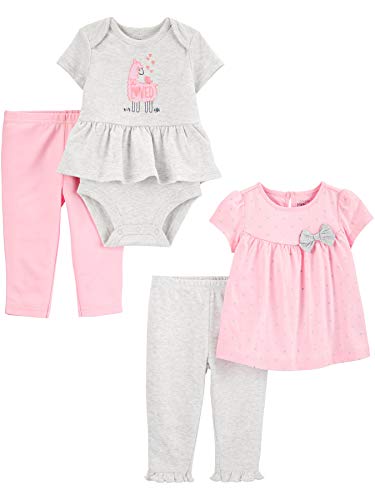 Simple Joys by Carter's 4-Piece Bodysuit, Top, Pant Set Infant-and-Toddler-Pants-Clothing-Sets, Llamas/Polka Dots, 6-9 Meses, Pack de 4