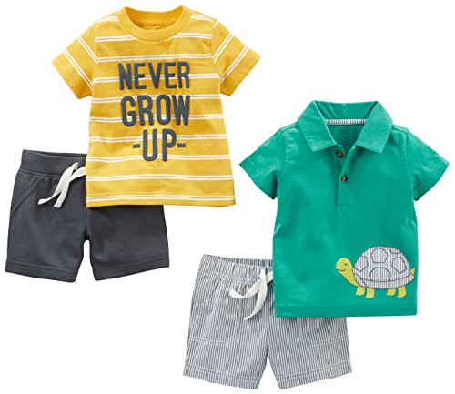 Simple Joys by Carter's - Juego de ropa de juego para niños (4 piezas) ,Yellow Stripe/Green Turtle ,6-9 Months