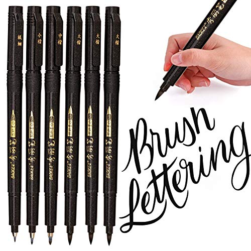 Sinwind 6 Piezas de Plumas de Caligrafía de Recambios, Rotuladores de Pincel Negros, Bolígrafos de Tinta de Caligrafía para Letras, Diario de Principiantes, Firma, Diseño y Dibujo Sinwind 6 Piezas de Plumas de Caligrafía de Recambios, Rotuladores de Pincel Negros, Bolígrafos de Tinta de Caligrafía para Letras, Diario de Principiantes, Firma, Diseño y Dibujo