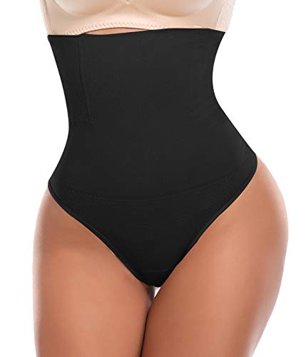 SLIMBELLE Tanga Faja Braga Reductora para Mujer Vientre Plano Braguitas Modeladora Cintura Alta-Negro-M/L