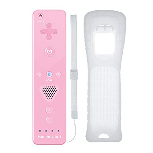 SLTX - Mando a distancia integrado Motion Plus compatible con Nintendo Wii Remote WII (silicona, incluye funda y correa para la muñeca) rosa pastel