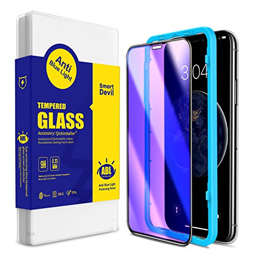 SmartDevil [2 Pack Protector Pantalla de iPhone 11 Pro/iPhone XS/X,Cristal Templado,Vidrio Templado [Fácil de Instalar] [Anti-Luz Azul] [Garantía de por Vida] para iPhone 11 Pro/iPhone XS/X