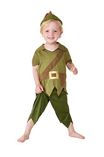 Smiffy's 47696T1 - Disfraz infantil de Robin Hood para niños pequeños, color verde y marrón, edad de 1 a 2 años