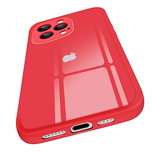 SmoBea Funda compatible con iPhone 12 Pro Max, [parte trasera de cristal templado roja] a prueba de golpes, delgada, delgada, con parachoques de silicona suave para iPhone 12 Pro Max Case 6.7" - Rojo