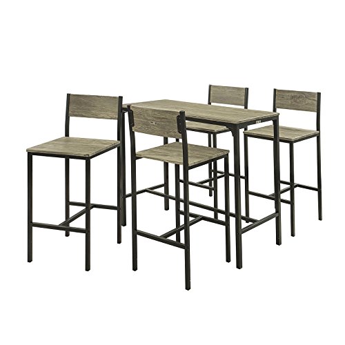 SoBuy OGT14-N Set Mesa Alta de Bar y 4 Taburetes con Respaldos,ES (Madera) SoBuy OGT14-N Set Mesa Alta de Bar y 4 Taburetes con Respaldos,ES (Madera)