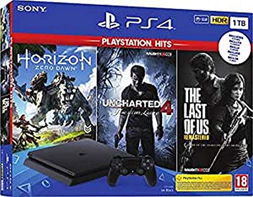 Sony PS4 1TB + Horizon Zero Dawn + The Last of Us + Uncharted 4 Negro 1000 GB Wifi - Videoconsolas (PlayStation 4, Negro, 8192 MB, GDDR5, GDDR5, AMD Jaguar)