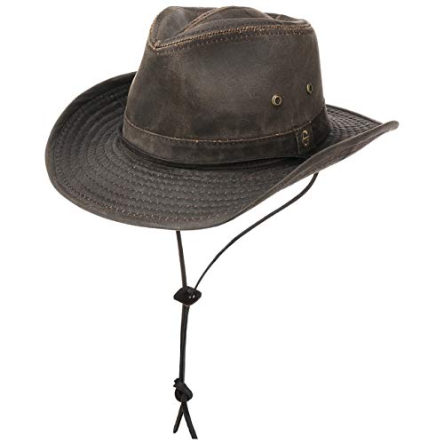 Stetson Sombrero Diaz Mujer/Hombre - de Vaquero Tela Look Vintage con Tira para el mentón, Ribete, Flecos Verano/Invierno - S (54-55 cm) marrón