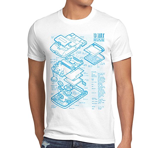 style3 8 bit Videoconsola Portátil Cianotipo Camiseta para Hombre T-Shirt, Talla:2XL, Color:Blanco