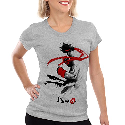 style3 Childhood Hero Fighter Camiseta para Mujer T-Shirt Final Street Beat em up Arcade, Color:Gris Brezo, Talla:2XL