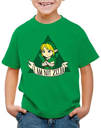 style3 I Am Not Zelda Camiseta para Niños T-Shirt Link Hyrule Gamer, Color:Verde, Talla:140