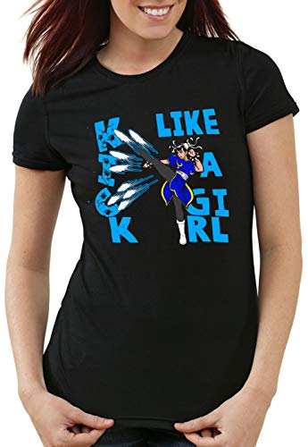style3 Kick Like a Girl Camiseta para Mujer T-Shirt Final SNES ps3 ps4 Street Beat em up Arcade, Talla:S