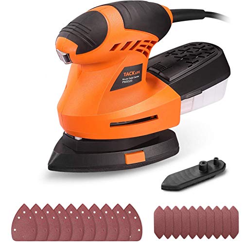 TACKLIFE Lijadora Eléctrica 200W con Placa de Base de Lijado Giratoria de 360°, 12000RPM Lijadora Multifuncional con Placa de Dedo para Esquinas, Lijas de 10 Piezas con Eficiente Caja de Polvo PMS02B TACKLIFE Lijadora Eléctrica 200W con Placa de Base de Lijado Giratoria de 360°, 12000RPM Lijadora Multifuncional con Placa de Dedo para Esquinas, Lijas de 10 Piezas con Eficiente Caja de Polvo PMS02B