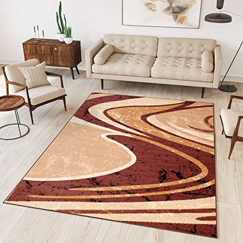 Tapiso® Alfombra para Salón Moderno Piso Cuarto De Estar Colección Dream | Color Marrón Beige Oscuro Diseño Abstracto Ondas | Precio Económico 180 x 250 cm