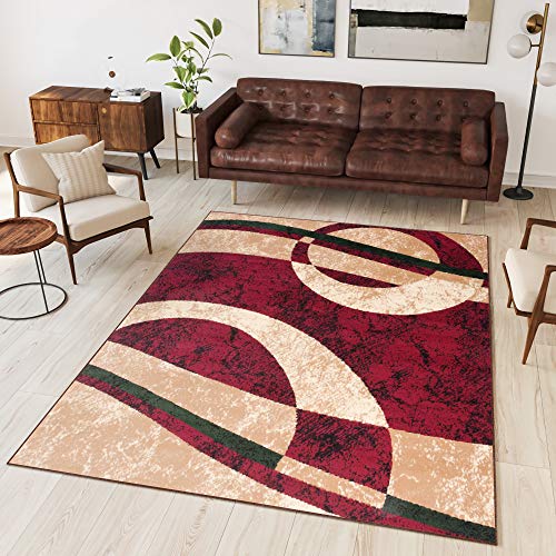 Tapiso Alfombra para Salón Moderno Piso Cuarto De Estar Colección Dream – Color Rojo Beige Diseño Abstracto Círculos – Precio Económico 120 x 170 cm