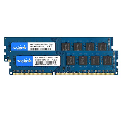 TECMIYO 16GB Kit (2x8GB) DDR3 RAM PC3-12800U 1600MHZ PC3L-12800 DDR3L 1600 UDIMM CL11 1.35V/1.5V 240Pin Non-ECC Unbuffered 2RX8 Dual Rank Desktop Memory Ram Module