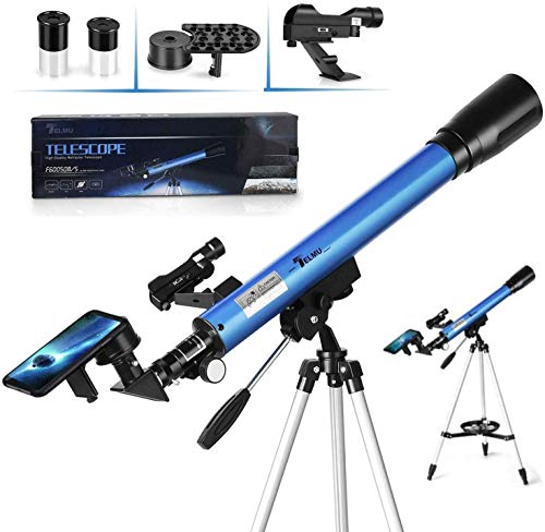 TELMU Telescopio Astronómico - Telescopio Refractor F60050M / 5 con EspejoDiagonal de 45 ° y Observador dePuntos Rojos, Ocular - H12.5 mm y H20mm, Regalo para Principiantes y Niños