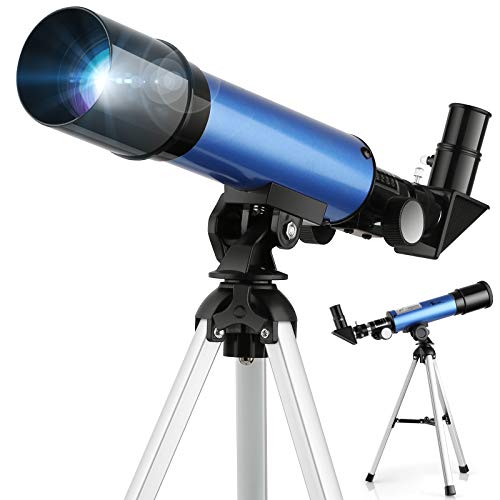 TELMU Telescopio de luz para niños y 2 opciones, ocular de aumento pedagógico, refractor portátil con trípode, espejo diagonal de 45 grados, puede corregir la imagen, ver la luna y las estrellas