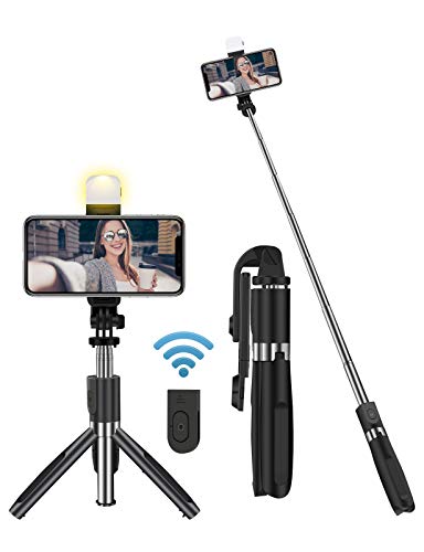 Tensphy Palo Selfie Trípod 3 en 1 Selfie Stick Extensible con Control Remoto Bluetooth Compatible para iPhone/Huawei y Otros Android e iOS de 4-6.7 Pulgadas