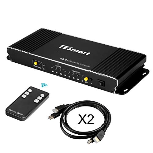 TESmart Conmutador HDMI KVM, 4x1 HDMI Pap (Vista múltiple sin interrupciones) 4K 3840x2160 @ 30Hz Control de Dispositivos USB 2.0 de hasta 4 computadoras/servidores/DVR (Negro)
