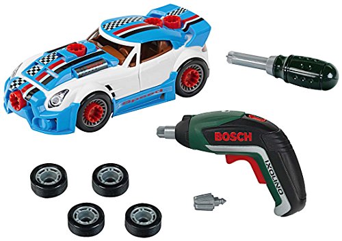 Theo Klein 8630 Set de tuneado Bosch, Coche desmontable con accesorios de tuneado, Con destornillador eléctrico a pilas, Medidas del embalaje: 30 cm x 6,5 cm x 25 cm,