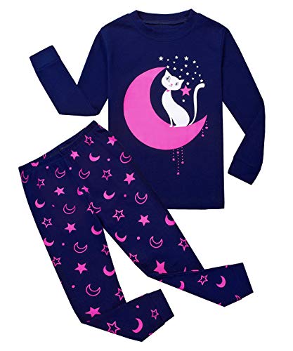Tkiames - Pijama para niña de jirafa (2 piezas, ajustado, corte estrecho, 100 % algodón, tallas de 1 a 10 años) Moon Cat 9-10 Años